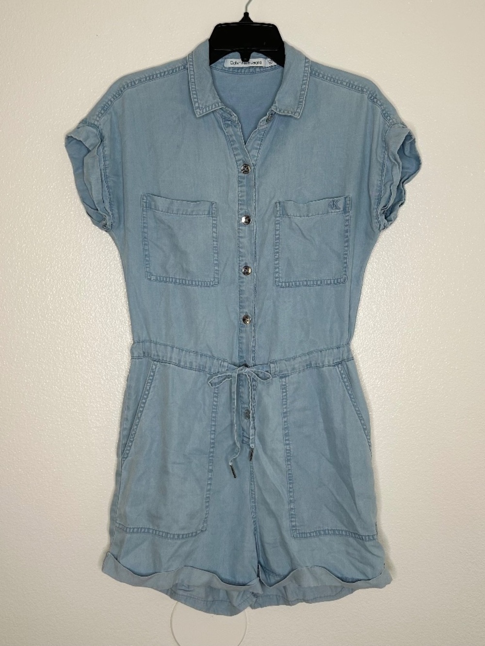 Calvin Klein Jeans Womens Blue Chambray Button-Up Romper Size XS/S